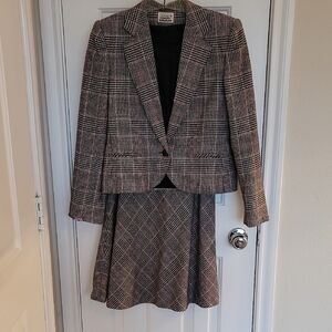Vintage Country Suburbans Brown and Red Plaid Blazer and Skirt Set Sz 6